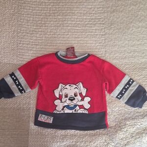 Red and Gray Kids Shirt with Puppy Design